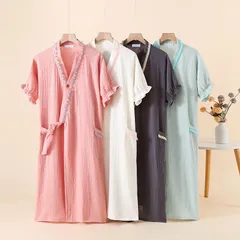 151 新作 半袖 ダブルガーゼ レディースバスローブ 風呂上がり 綿100 寝間着 エステ 部屋着