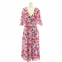 ダイアンフォンファステンバーグ DIANE von FURSTENBERG ワンピース ロング Vネック 半袖 花柄 シャーリング XS ピンク レッド /KH ■PNのサムネイル