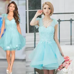 【PAPPION DRESS】ショルダーリボン ミニキャバドレス ブルー