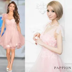 【PAPPION DRESS】ショルダーリボン ミニキャバドレス ピンク