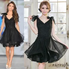 【PAPPION DRESS】ショルダーリボン ミニキャバドレス ブラック