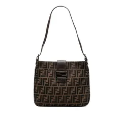 フェンディ ズッカ マンマバケット ハンドバッグ ショルダーバッグ ブラウン キャンバス レザー レディース FENDI【1-0263438】