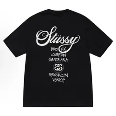 スツーシー/STUSSY 半袖Tシャツ ワールドツアーシリーズ World スツーシーロゴ文字プリントの丸首プルオーバー 男女兼用