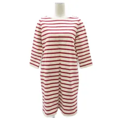 トラディショナルウェザーウェア Traditional Weatherwear ワンピース オーバーサイズ S 白 ホワイト 赤 レッド ボーダー柄 ボートネック 七分袖 ひざ丈 /YS42 ■ECB002