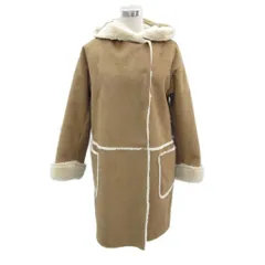 ナイスクラップ NICE CLAUP フェイクムートンコート ロング丈 F キャメル フード付き パイピング /MA1 ■GY58
