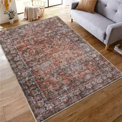 【特価商品】HAOCOO ラグ カーペット 洗える 140×200cm オールシーズン適用 絨毯 ペルシャ風 ラグマット 1.5畳 ふわふわ おしゃれ 滑り止め 低反発 防ダニ 防臭 軽量 防音マット 室内用 デスクマット ダイニングマット アンティーク 花柄のサムネイル