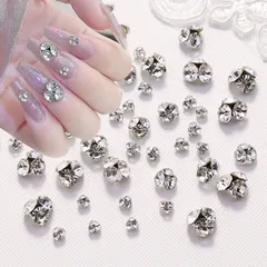 【数量限定】ネイル ラインストーン 6種類 60個セット ネイルパーツ ネイルストーン 合金 ガラス製 立体 クリア ストーン ネイルアート ジュエリー キラキラ クリスタル ガラスストーン デコパーツ 手芸 ハンドメイド (透明)