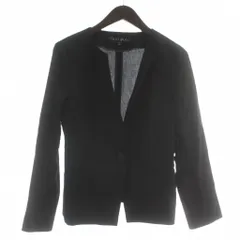 インディヴィ INDIVI ノーカラージャケット リネン混 シングル 1B 38 黒 ブラック /XZ ■GY60