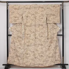 小紋 袷 身丈158cm 裄丈64cm 正絹 Sランク Mサイズ 広衿 インフォーマル 梅 植物柄 ベージュ系 1221-12483