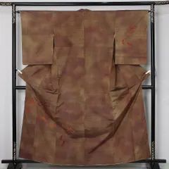訪問着 袷 身丈160cm 裄丈64cm 正絹 Bランク セミフォーマル 広衿 Lサイズ ぼかし 相良刺繍 組紐 古典的 落ち着き 茶系 RP 1217-12499