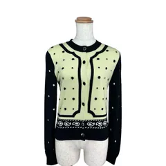 エルメス HERMES 総柄ノーカラーニットカーディガン 2H2703D8 ブラック カシミヤ レディース カーディガン