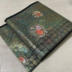開き名古屋帯 正絹 黒 西陣織 印箔 唐織 花 お洒落 美品 tj299 - メルカリ
