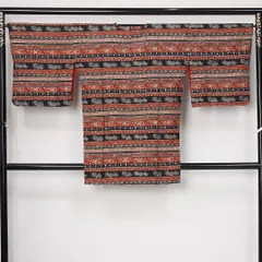 道行コート 袷 身丈90cm 裄丈67cm 正絹 Aランク セミフォーマル Mサイズ ポケットあり 寄せ柄 異国風 遊び心 茶系 RP 1237-12556