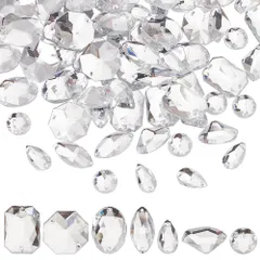 【在庫セール】PH PandaHall 約70個 7種 ビジュー パーツ 2穴 アクリル ラインストーン 縫製フラットバック カボション デコ素材 手芸用 ジェリー用 アクセサリーパーツ装飾材料 クリア