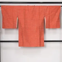 道行コート 袷 身丈90cm 裄丈65cm 正絹 Cランク セミフォーマル Mサイズ ポケットあり 絣模様 素朴 鮮やか 朱系 HP 1237-12573