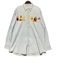 90s ワーナーブラザーズ スタジオストア ルーニーテューンズ キャラクター 刺繍 シャンブレー デニムシャツ L 半袖 長袖 メンズ 古着 ビンテージ バックスバニー トゥイーティー タズマニアンデビル ストリート / IA536のサムネイル