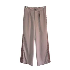 axes femme アクシーズファム ワイドパンツ M ピンクベージュ くすみカラー レース切替 ガウチョ フレア きれいめ フェミニン レディース