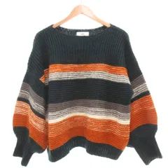 アズールバイマウジー AZUL by moussy ニット セーター ウール M ネイビー 紺 オレンジ 橙色 ストライプ柄 長袖 バルーンスリーブ /SC ■GY59