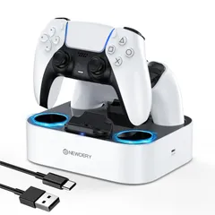 【在庫セール】NEWDERY PS5 コントローラー 充電スタンド 急速充電 2台同時充電可能 置くだけ充電可能 過充電防止 USB-Cケーブル付属 LED指示ランプ付き ホワイト