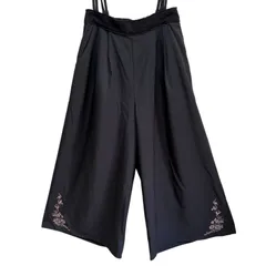 axes femme アクシーズファム ワイドパンツ M ブラック 黒 刺繍 サスペンダー付 ガウチョ フレア レース フェミニン レディース