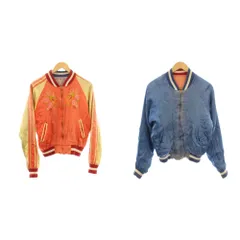 ノーブランド 80s 90s ヴィンテージ スカジャン リバーシブル 龍 ピンク 青 /☆G