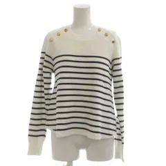 ナノユニバース nano universe ニット セーター 38 白 紺 ボーダー柄 肩ボタン 長袖 /JP