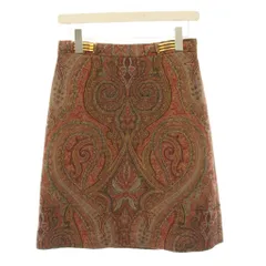 エトロ ETRO 台形スカート ひざ丈 40 茶色 ブラウン 赤 レッド ペイズリー柄 総柄 /YM