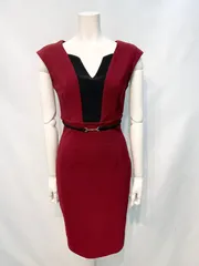 2651 キャバクラ ドレス 伸縮性 ミディ タイト ノースリーブ ゴールド金具 スリット バイカラー キャバドレス M