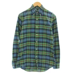 ラルフローレン RALPH LAUREN CUSTOM FIT シャツ チェック ボタンダウン 長袖 XS 青 グリーン 1030330 /☆G