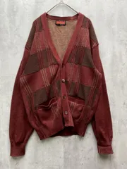 AustinReed オースチンリード 長袖 カーディガン チェック レトロ 日本製 sizeM/えんじ ■◇メンズ