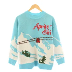 エイソス asos DESIGN ニット セーター 長袖 クルーネック ロゴ イラスト ストレッチ US4 青 ブルー /BB ■GY58のサムネイル