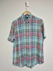 ポロラルフローレン Polo チェック リネン 半袖 シャツ M - S403