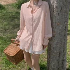 ZIGZAG クリームチーズマーケット シースルー オーバーサイズ シャツ ピンク