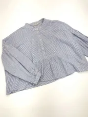 samansa Mos2 サマンサモスモス ストライプ スタンドカラー ギャザー ブラウス シャツ sizeF/白ｘ青 ■◇レディース