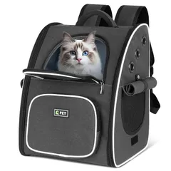 Tresbro 最新型 犬 猫 リュック カーテン付きの ペットキャリー 折り畳み式 きゃりーバッグ 小型犬・小動物用 旅行/通院/災害避難に最適 お出かけ バッグ ブラック 0
