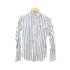 ポロ バイ ラルフローレン Polo by Ralph Lauren ストライプ シャツ ブラウス ホース刺しゅう コットン 国内正規 0 XSサイズ 白 ホワイト 紺 ネイビー ■YHS6