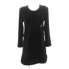 ソニアリキエル SONIA RYKIEL ミニ ワンピース 長袖 ベロア ポケット クルーネック 厚手 52 2XLサイズ ブラック ■YHS10のサムネイル