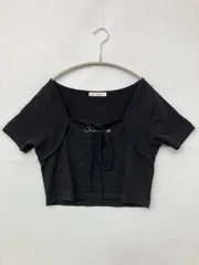 Chico チコ Tシャツ/カットソー F ブラック 無地 ビジュー リボン ショート丈 半袖 スクエアネック