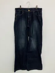 UNIQLO ユニクロ デニムパンツ 28 inch ネイビー 無地 フルレングス ワイド・ルーズ レギュラー ヴィンテージ フレア・ブーツカット