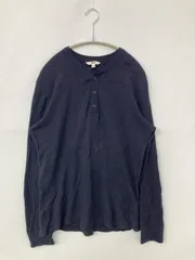 UNIQLO ユニクロ Tシャツ/カットソー L ネイビー 無地 ミドル丈 長袖 ヘンリーネック