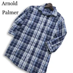 Arnold Palmer アーノルドパーマー 春夏★ 七分袖 チェック ロゴ刺繍 シャツ Sz.L メンズ 紺 ネイビー
