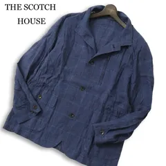 THE SCOTCH HOUSE スコッチハウス 春夏★ 麻100％ リネン チェック ジャケット 大きいサイズ Sz.LL メンズ 紺 ネイビーのサムネイル