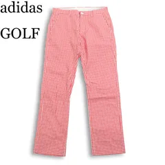 adidas GOLF アディダス ゴルフ 通年★ ストレッチ ギンガム チェック ロゴ刺繍 スラックス パンツ Sz.82 メンズ 赤