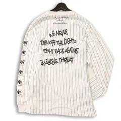 【新品 未使用】 LEFLAH レフラー 通年★ 長袖 バック プリント ストライプ ロンTシャツ Sz.L メンズ 白