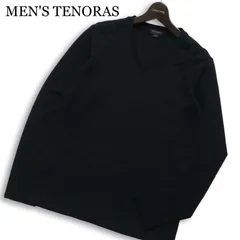 MEN'S TENORAS メンズティノラス 通年★ 長袖 Vネック スリム ジャガード カットソー ロンTシャツ 日本製 Sz.L メンズ 黒のサムネイル