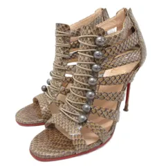 クリスチャンルブタン Christian louboutin Snakeskin Roccia Gladiator Sandal サンダル ミュール 編み込み ハイヒール ピンヒール 39 26cm アイボリー マルチカラー ■IBO93