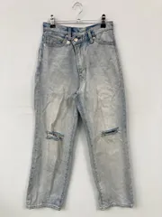 LOWRYS FARM ローリーズファーム デニムパンツ S ブルー フルレングス 無地 スタンダード テーパード ハイウエスト クラッシュ・ダメージ