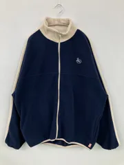JaVa ジャバ ブルゾン XL ネイビー ナイロン 無地 ワンポイント ブランドロゴ ミドル丈 ライン柄 フードなし ジップアップ