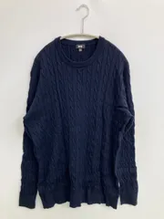 UNIQLO ユニクロ ニット/セーター 3XL ネイビー コットン カシミヤ 無地 ミドル丈 長袖 クルーネック(丸首)