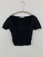 ZARA ザラ Tシャツ/カットソー S ブラック 無地 ショート丈 半袖 スクエアネック